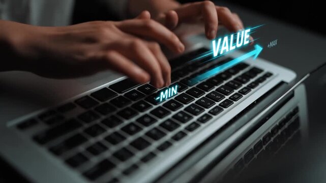 Value measurement and adjustment concept showing value, performance, and optimization level with focus on data analytics, calibration, and improvement Marrow