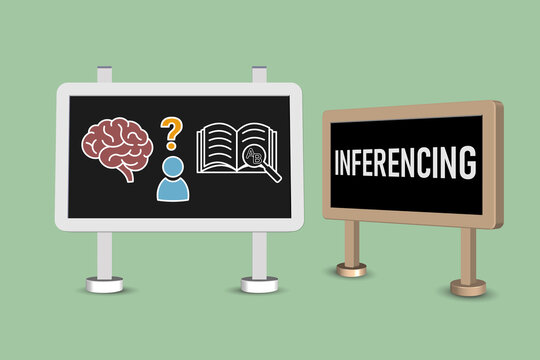 Inferencing concept showing brain, person, question, book