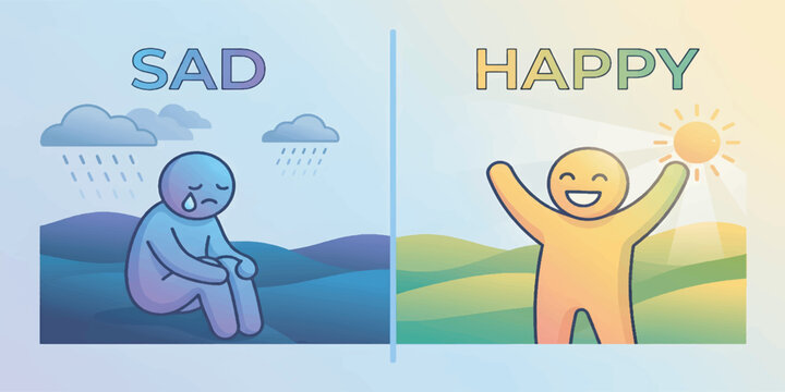 Sadness and Happiness Contrasting Emotions Depicted by Stick Fig