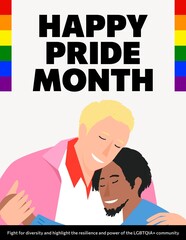 Obraz premium Illustration of two people embracing, celebrating Pride Month.