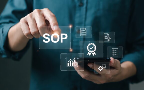 Standard operating procedure sop concept with digital icons