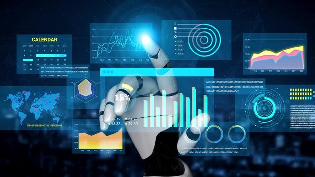 Futuristic Robotic Hand Interacting with Digital Data Displays and Analytics in a High-Tech Environment with Graphs and Charts. Entropy.