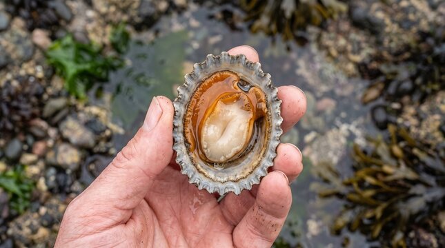 Hand Holding Barnacle Covered Limpet Shell Close Up