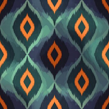 Eerie Thai Temple Flame And Mist Ikat Seamless Pattern
