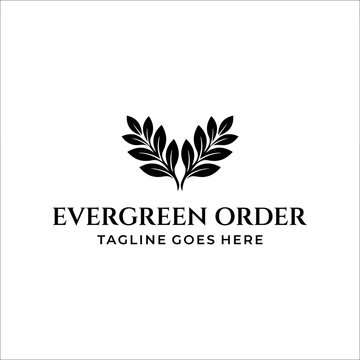 Symmetrical laurel leaf branch emblem logo.