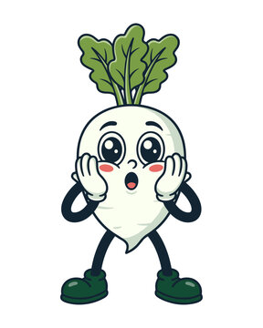 Cute Surprised Daikon Radish Cartoon Mascot Illustration