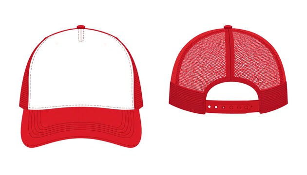 trucker cap  mesh cap template illustration (white & red)