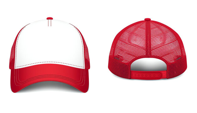 trucker cap  mesh cap template illustration (white & red)