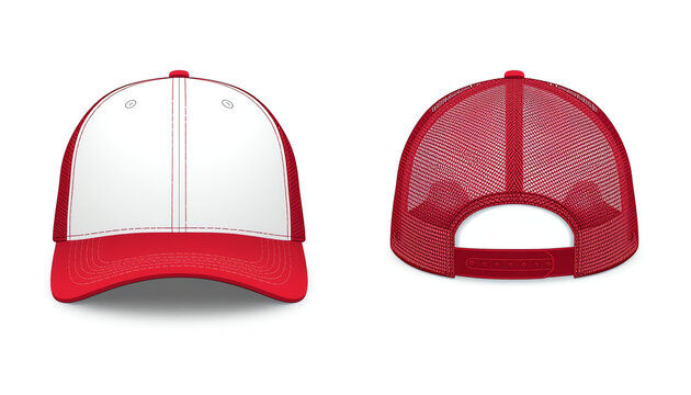 trucker cap  mesh cap template illustration (white & red)