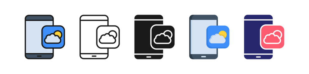 Fototapeta premium Weather App Multiple Style Icon Set Collection. 