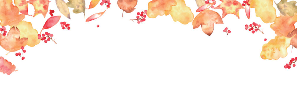 水彩秋フレーム＆紅葉素材セット｜落ち葉・もみじ・どんぐり・秋の植物・背景・コピースペース
Watercolor Autumn Frame and Fall Leaves Collection Set with Copy Space

