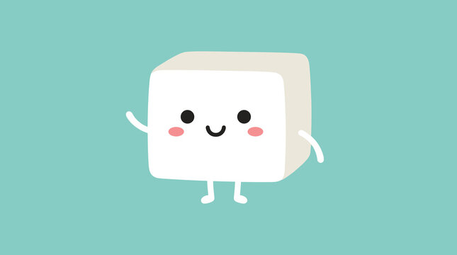 Cute white sugar cube character waving with a happy face