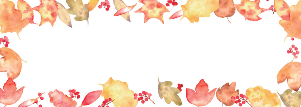水彩秋フレーム＆紅葉素材セット｜落ち葉・もみじ・どんぐり・秋の植物・背景・コピースペース
Watercolor Autumn Frame and Fall Leaves Collection Set with Copy Space
