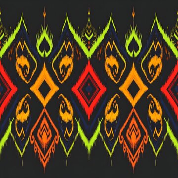 Elegant traditional thai art kranok flame and geometric ikat design