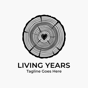 Tree ring cross-section logo with central heart.