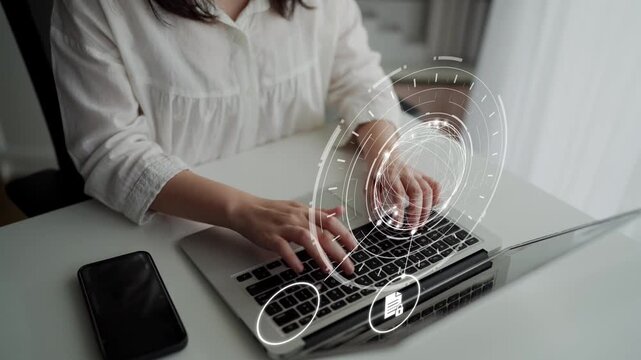 Concept design of managing online documents with cloud storage, digital file management, and secure sharing. Online documents improve workflow, online documents enhance security. Funnel