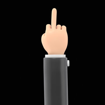 Cartoon Gesture Icon Mockup.Cartoon style hand with middle finger gesture,3D rendering on black Screen for footage and clipping path.