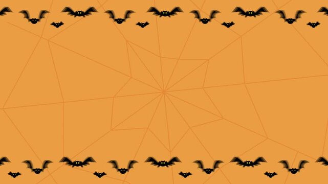 Cute Halloween Bats and Spider Web on Orange Background Loop