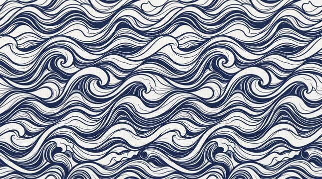 Blue and white wave pattern with illustration repeating abstract artistic background wallpaper