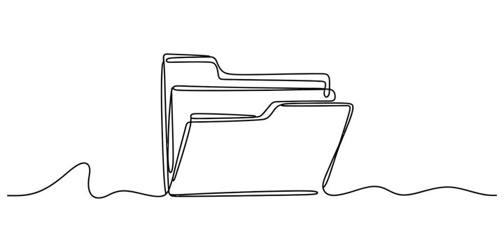 Continuous single line drawing of an office document folder for business file management and data storage icon isolated on a clean white background Vector, illustration