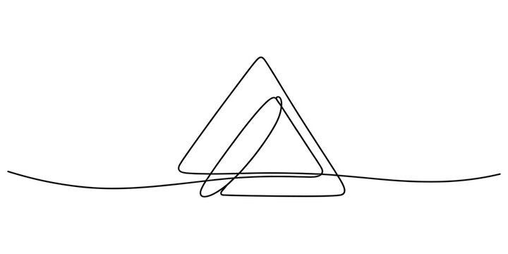Continuous single line drawing of a simple triangle shape forming an abstract geometric symbol isolated on a plain white background for minimalist design Vector, illustration