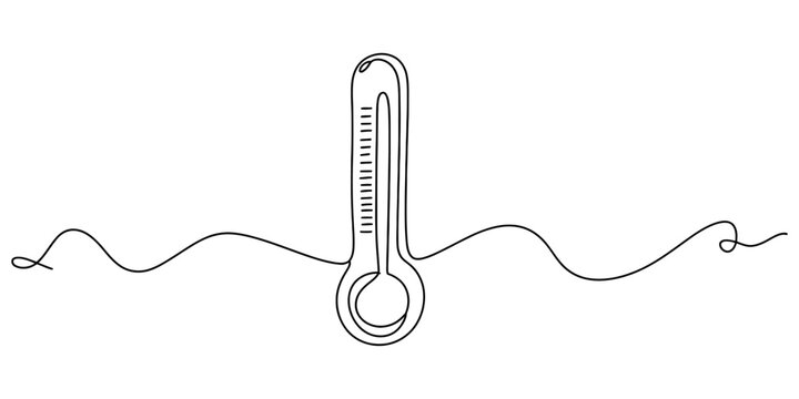Continuous single line drawing of a thermometer showing temperature measurement concept isolated on a white background for medical or weather design Vector, illustration