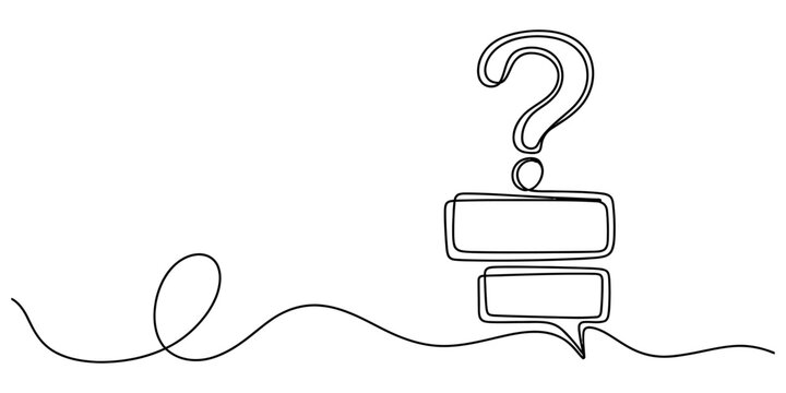 Continuous single line drawing of question mark symbol with speech bubble for communication and faq concept isolated on white background Vector, illustration