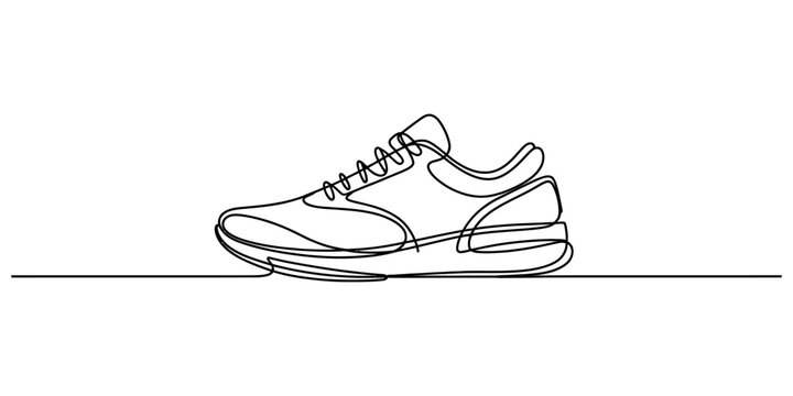 Continuous single line drawing of a modern sneaker shoe for sports and running isolated on a clean white background for minimalist design projects Vector, illustration