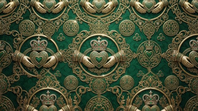 Gold claddagh background with claddagh background repeating tradition heritage friendship