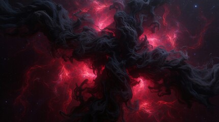 Fototapeta premium Cosmic dark matter nebula swirling in vibrant crimson with cosmic scene