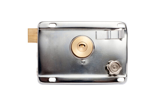 Metal rim door lock isolated on white background