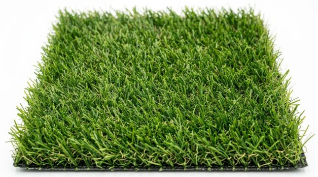 Square sample of artificial grass turf isolated on white background