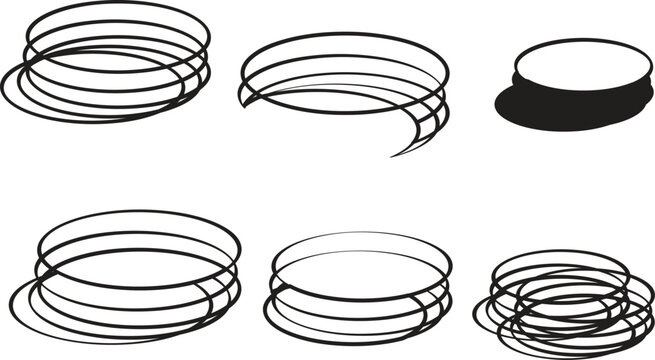 Set of abstract circular wire frame elements and elliptical geometric outline patterns with abstract