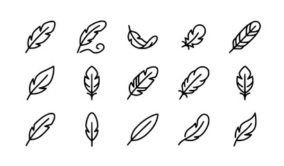 Fototapeta premium Feather Line Icon Set, Bird Quill Outline Vector Symbols Collection for Writing, Nature, and Decoration Design