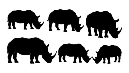 Silhouettes of Rhinoceroses in Various Poses. © TET Studio