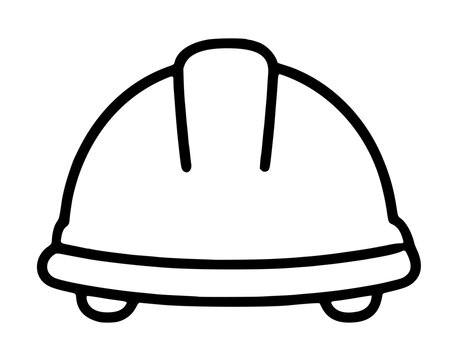 Minimalist hard hat vector icon for construction safety and industrial work protection. This hand-traced black line illustration of a safety helmet represents labor, engineering, and site security.