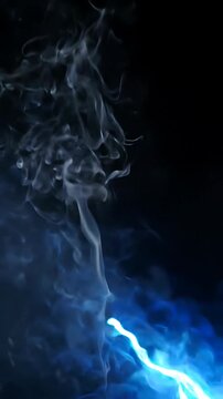 Wispy white smoke trail on deep black background