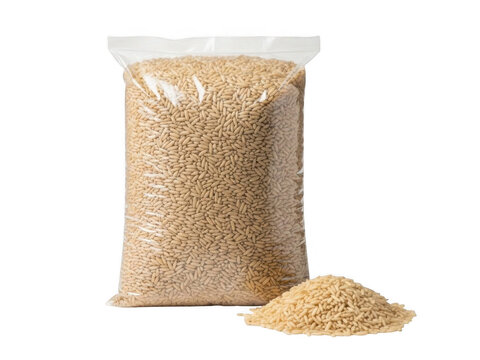 Large bag of brown rice isolated on transparent background