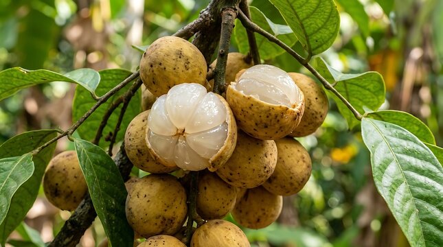 Duku fruits hanging on branch