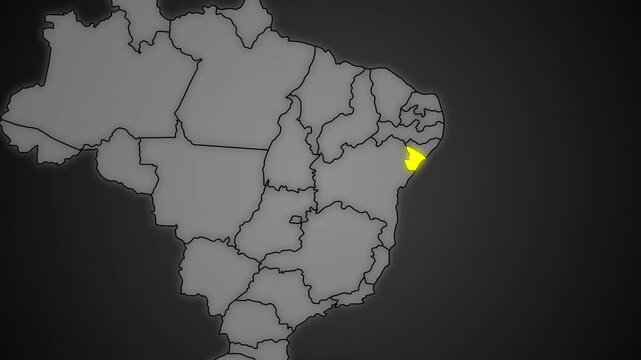 Sergipe State Highlighted in Yellow on Brazil Map Dark Background Animation