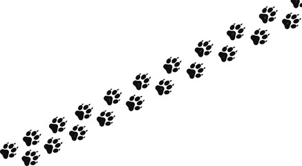 Black animal paw prints trail diagonal seamless pattern vector illustration background for tracking nature wild decoration © Afroja