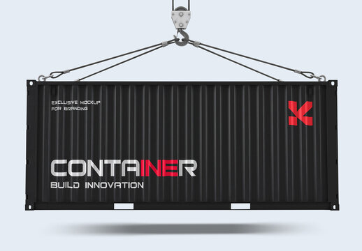 Realistic Shipping Container Mockup Hanging from Crane