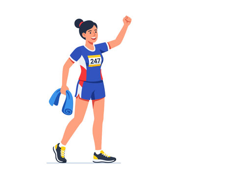 Winning Female Athlete Celebrates Marathon Achievement With Fist Pump