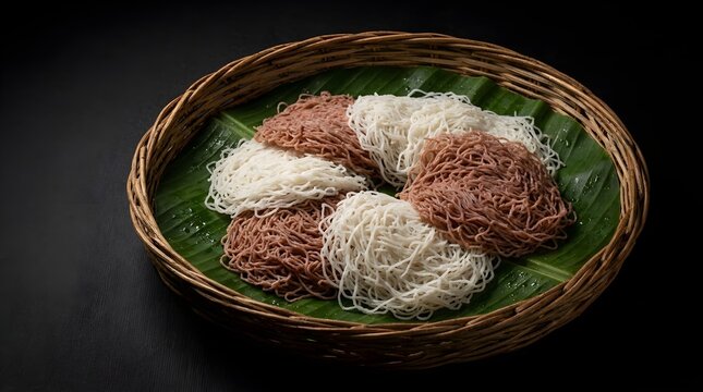 Traditional String Hoppers Idiyappam in Woven Basket