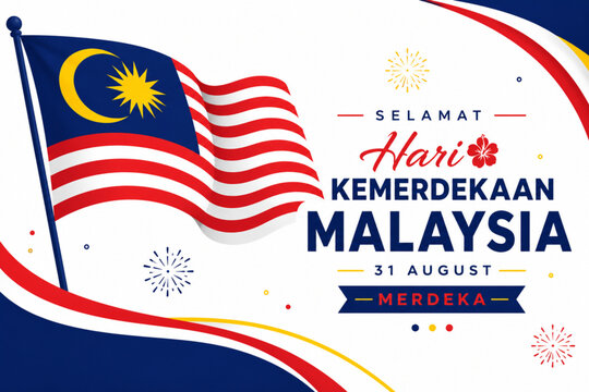 Malaysia Independence Day Banner with Malaysian Flag and Merdeka Celebration
