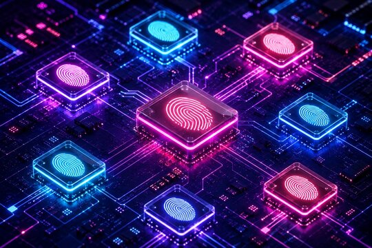 Digital fingerprint authentication on futuristic cybersecurity network