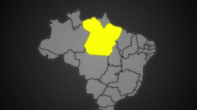 Par&aacute; State Highlighted in Yellow on Brazil Map Dark Background Animation