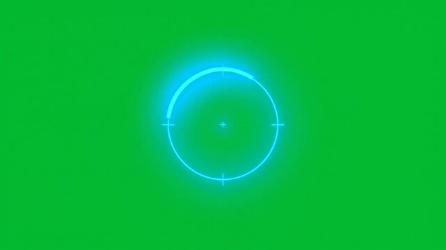 Animated neon blue circle targeting UI interface element on green background HD video for video editing