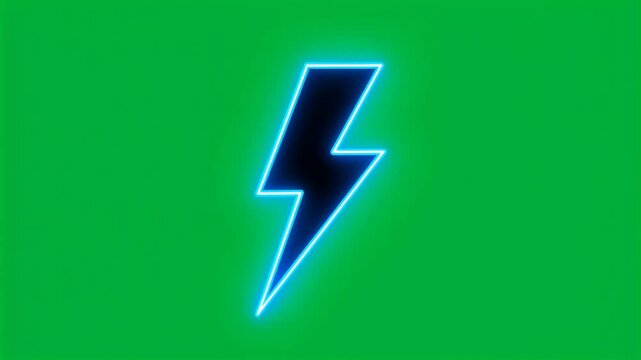 Electric lightning bolt icon with neon blue light effect on green screen HD video for video editing