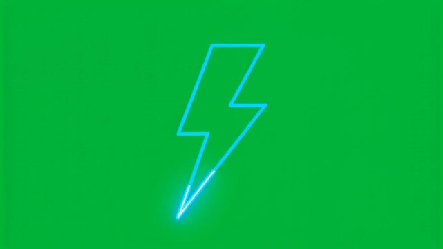 Glowing electric blue lightning bolt symbol on green screen background HD video for video editing